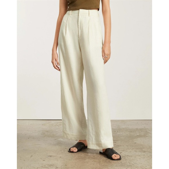 Everlane Pants - Everlane Linen Way HIgh Drape Pant Women 14 Pleated Cream White Beige Wide Leg